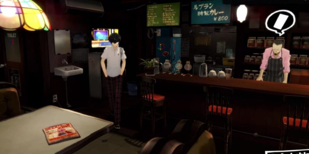 Joker In Cafe Le Blank With Crossword Puzzle on The Table in Persona 5 Royal