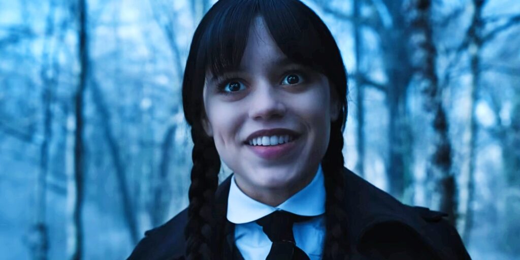 Wednesday Addams smiling in Wednesday