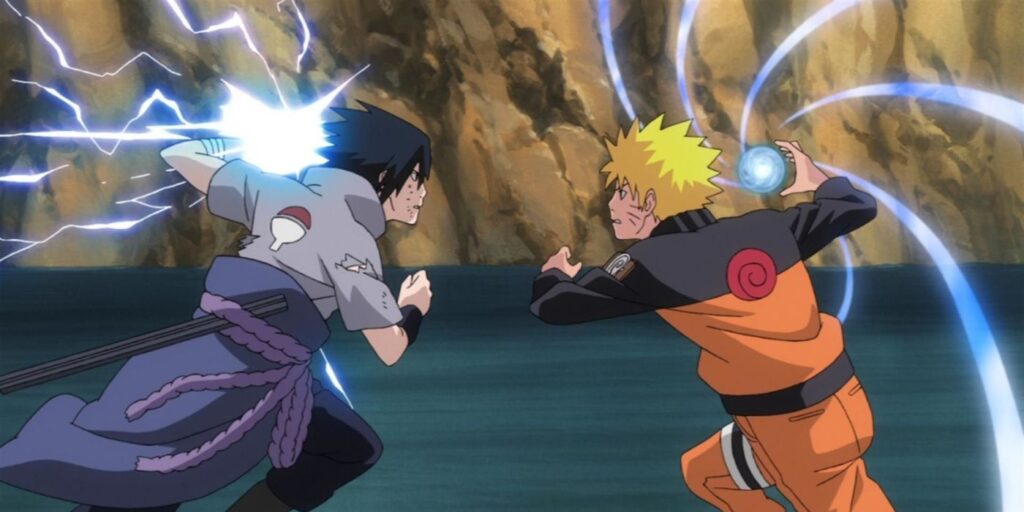 Sasuke uses Chidori against Naruto and his Rasengan in Naruto