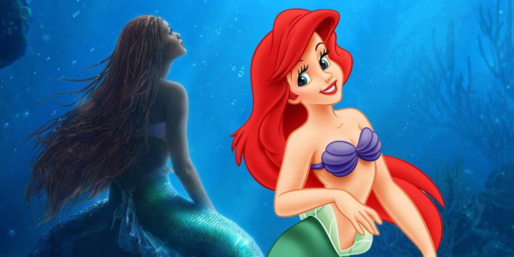 Halle Bailey's Live Action Ariel with Animated Ariel from The Little Mermaid