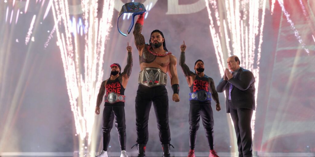WWE 2K23 Bloodline featuring Roman Reigns and his real-life cousins The Usos