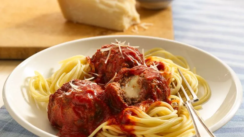 cheesy meatballs with spaghetti