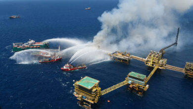 fire engulfs mexican state oil company pemex's offshore platform in the gulf of mexico
