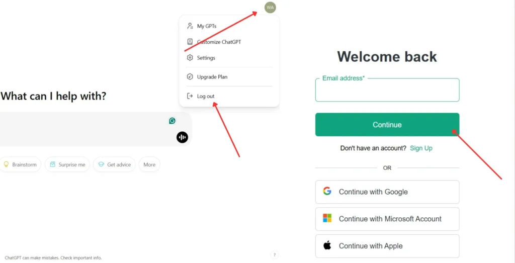 chatgpt login logout