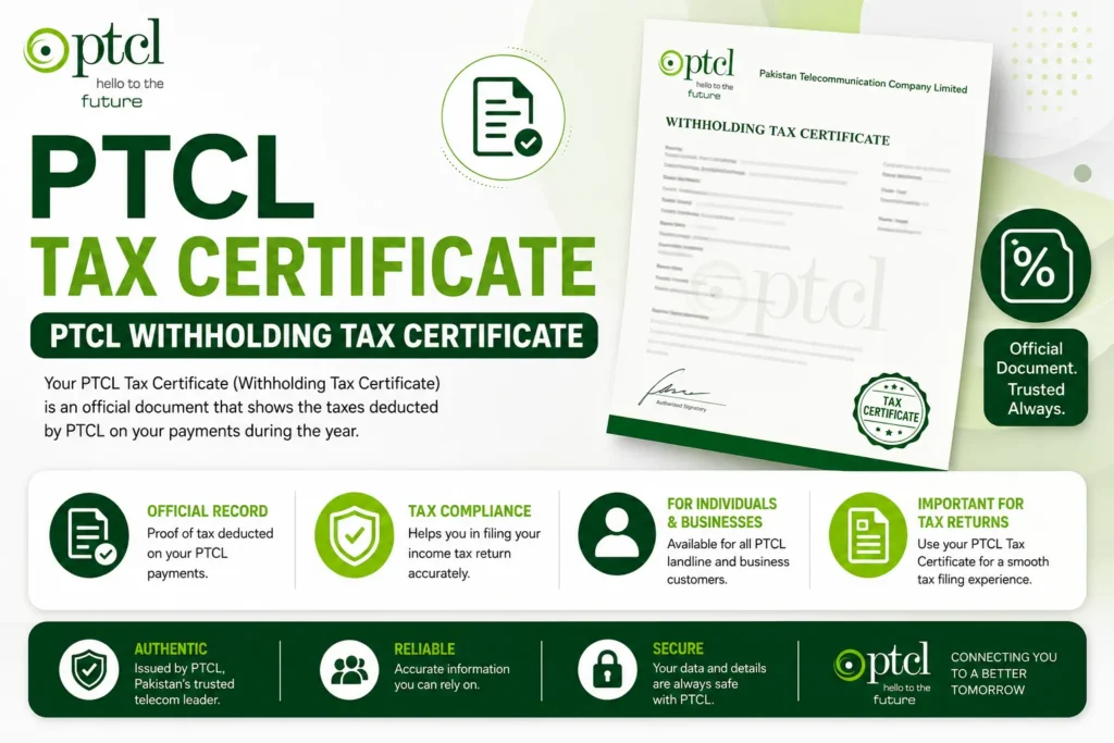 PTCL Tax Certificate | PTCL Withholding Tax Certificate ptcl tax certificate
