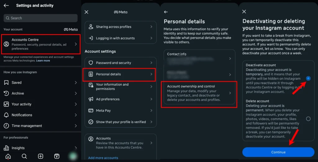 deactivate instagram account