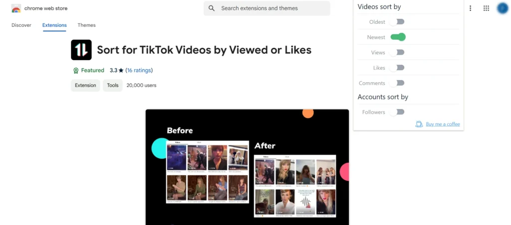 tiktok sort extention