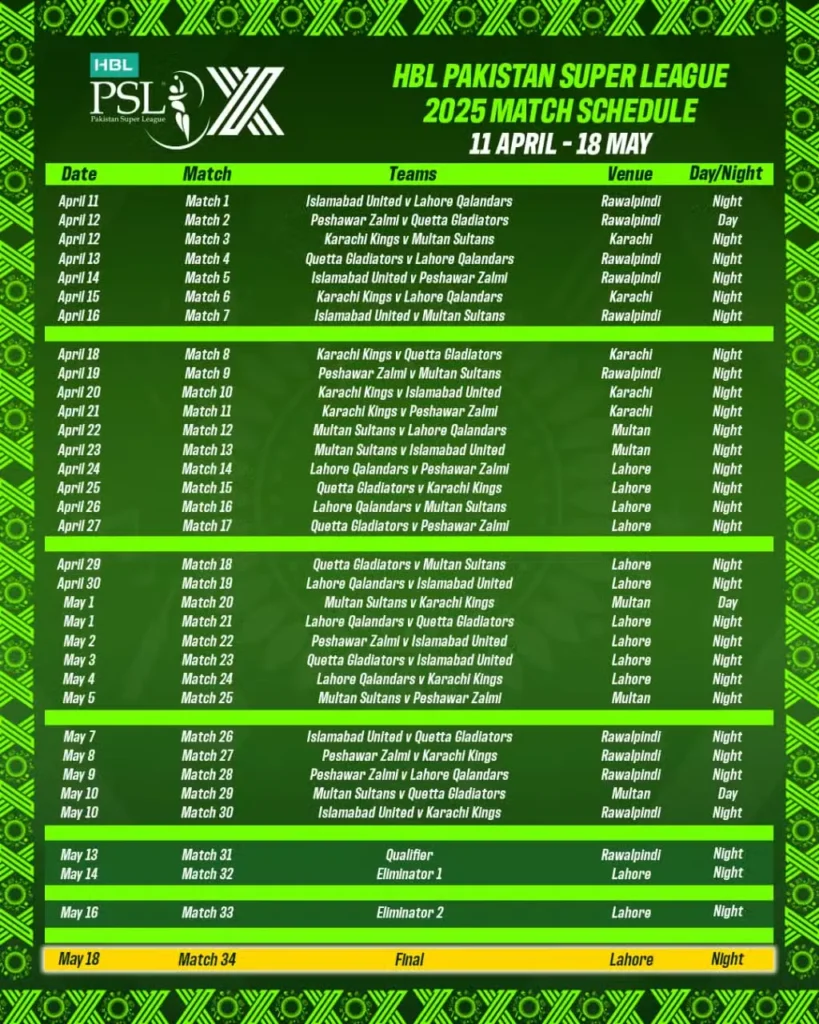 psl 2025 schedule