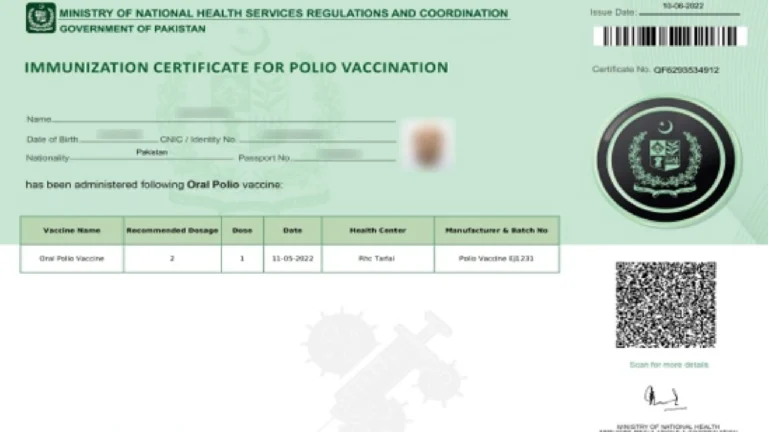 polio certificate