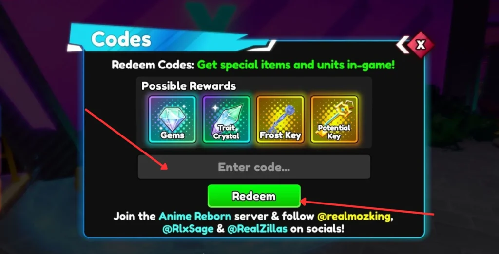 anime reborn codes redeem