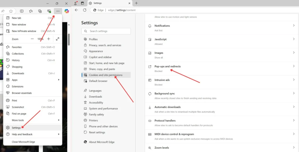 disable pop up windows in microsoft edge 1