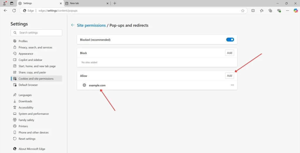 disable pop up windows in microsoft edge 3