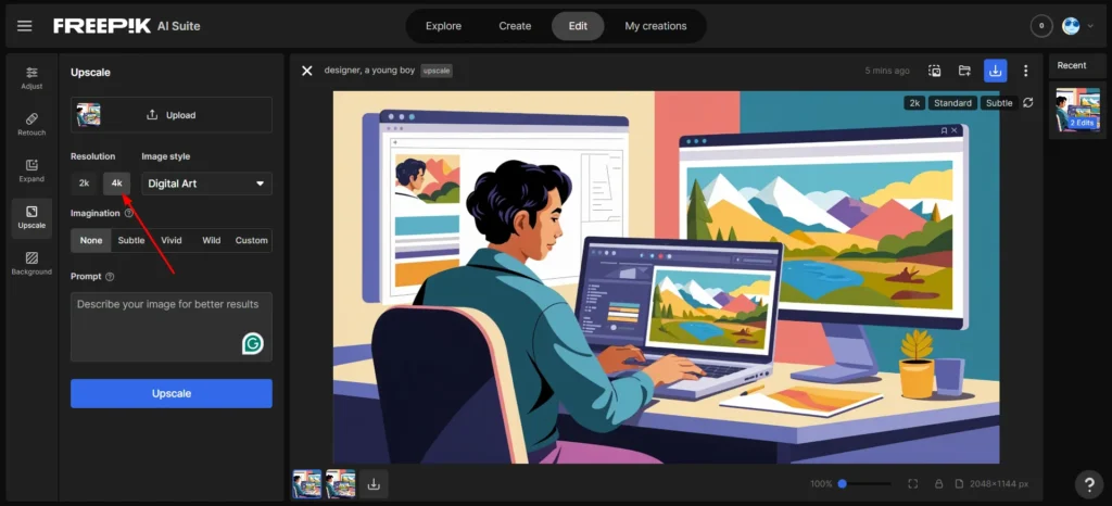 freepik image upscaler 4k resolution