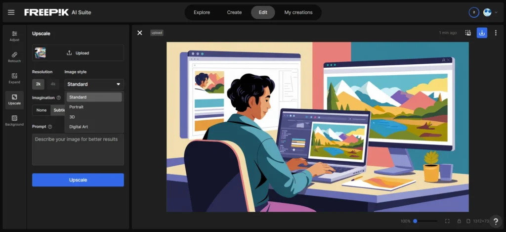 freepik image upscaler select style