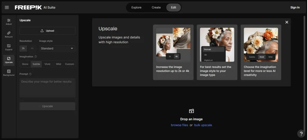 freepik image upscaler upload image