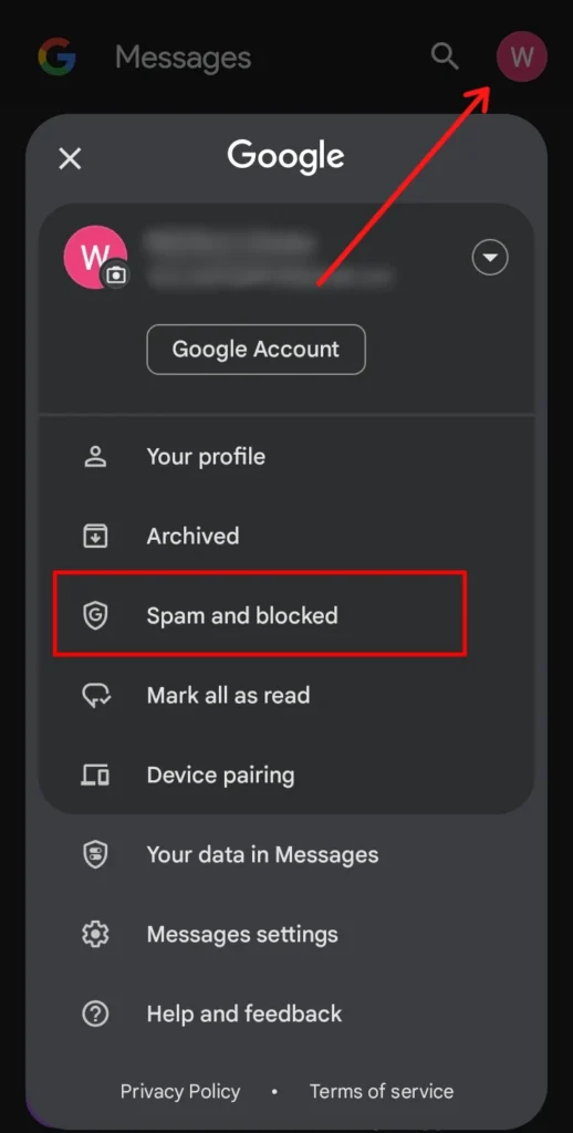 see blocked messages on android