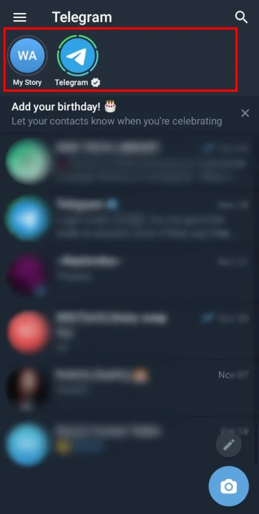 telegram stories section