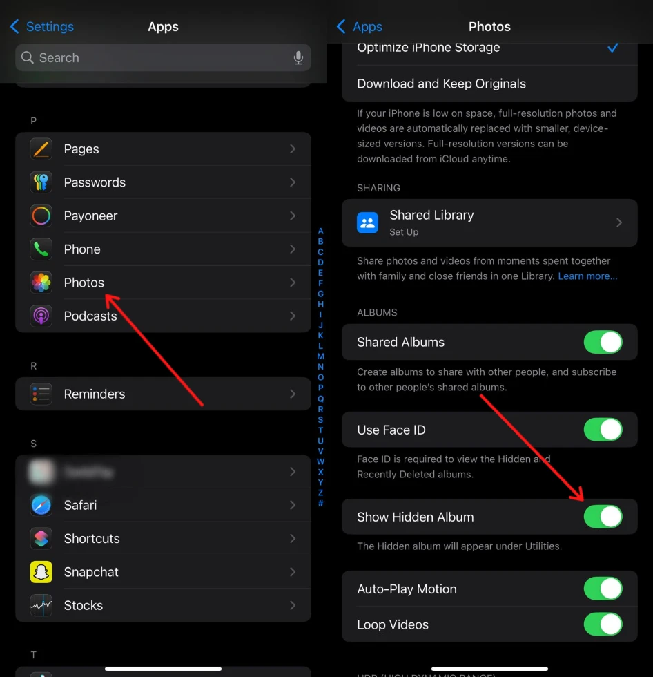 able or disable photos on iphone