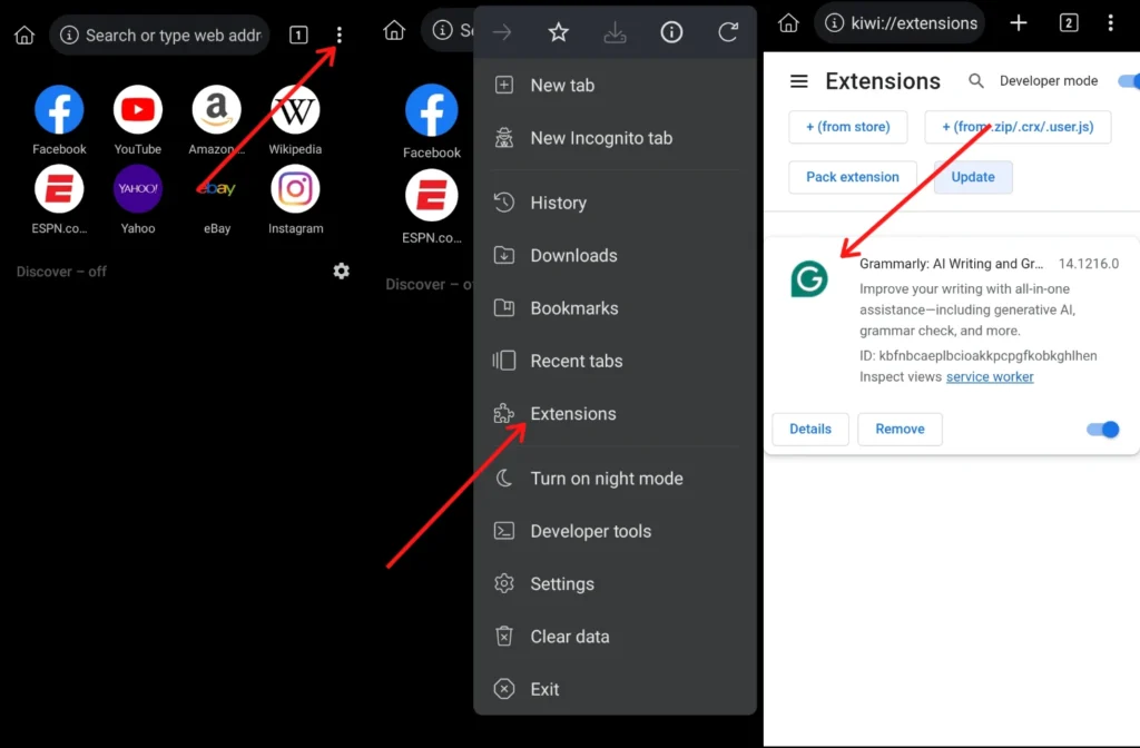 chrome extensions check on kiwi browsers