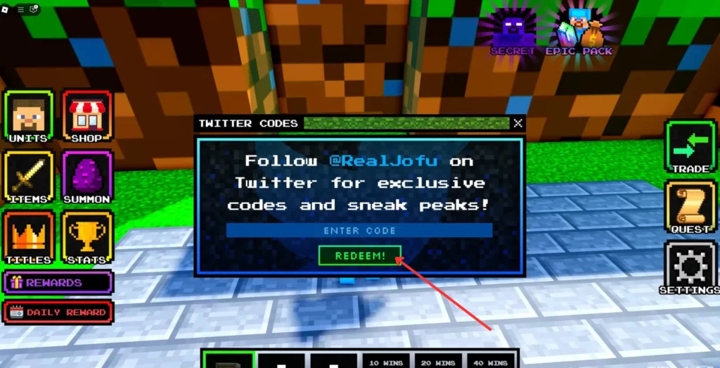 craft tower defense redeem codes option