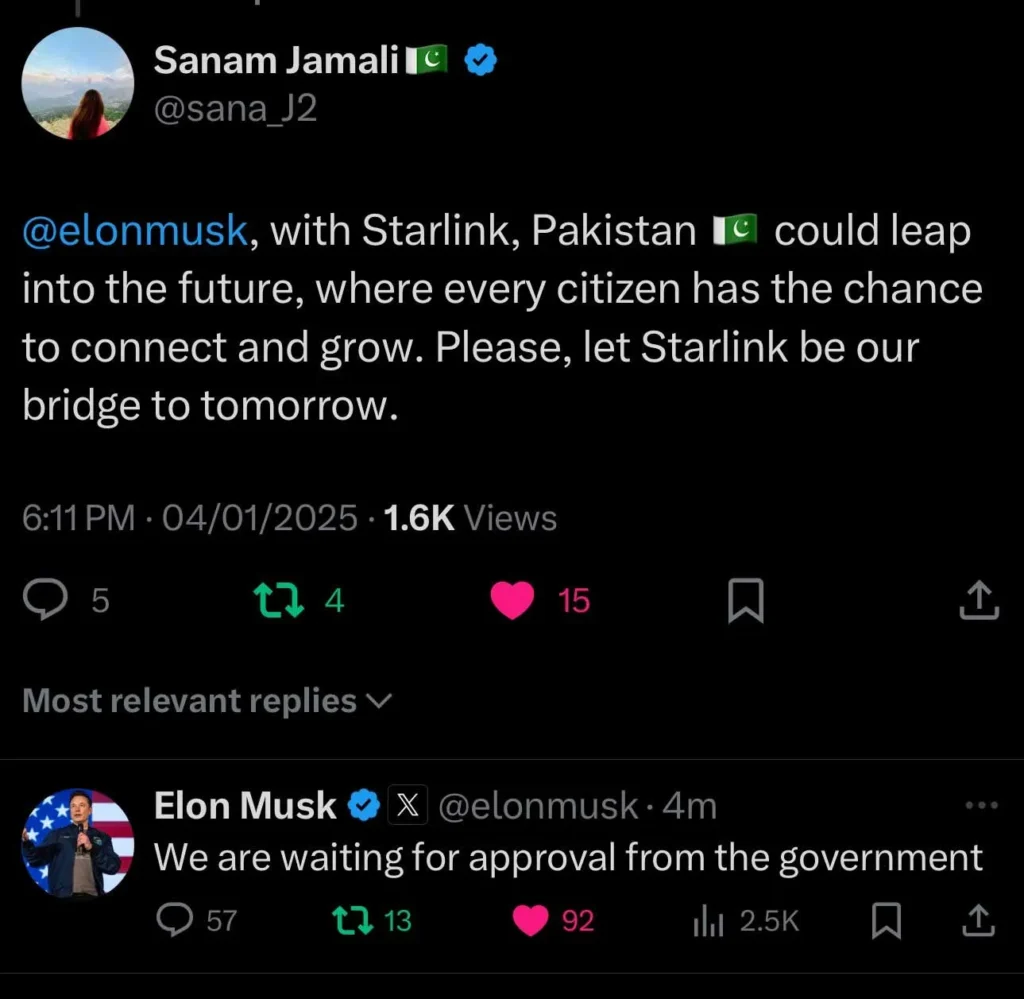 elon musk reply about starlink in pakistan