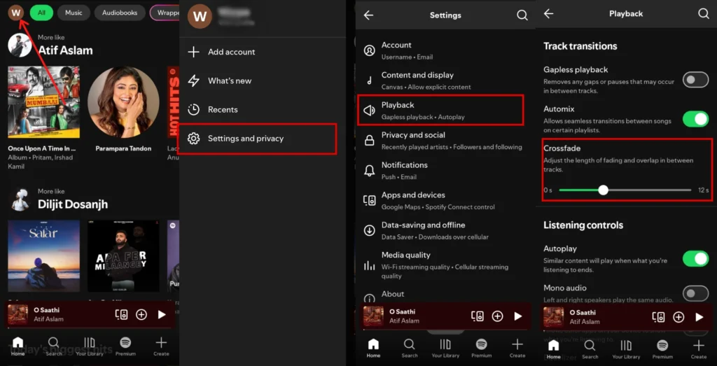how to enable crossfade on spotify mobile