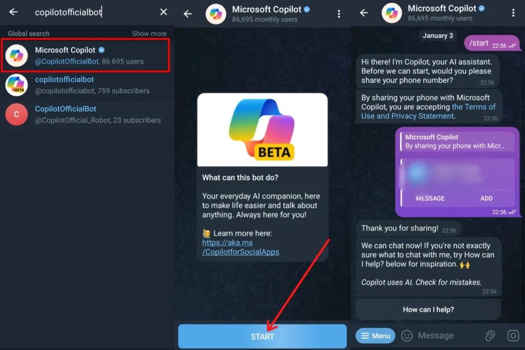 how to use copilot on telegram