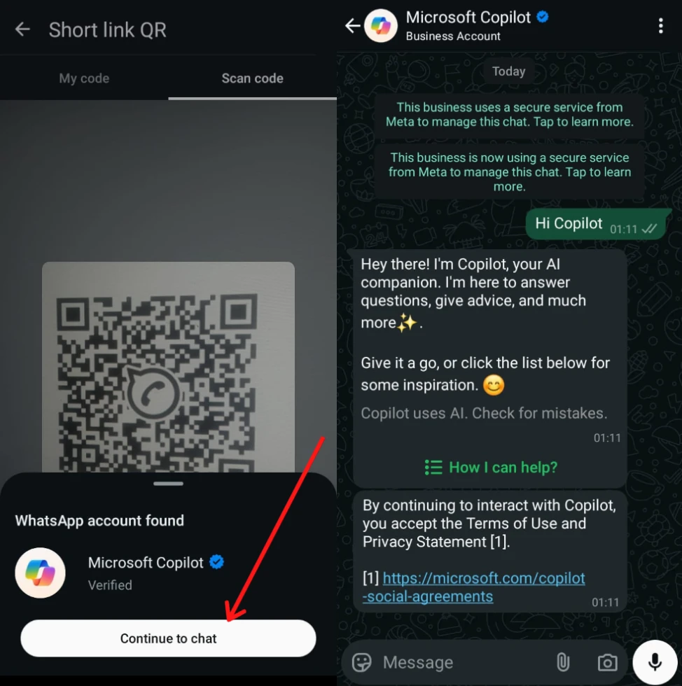 scan qr code to use capilot on whatsapp