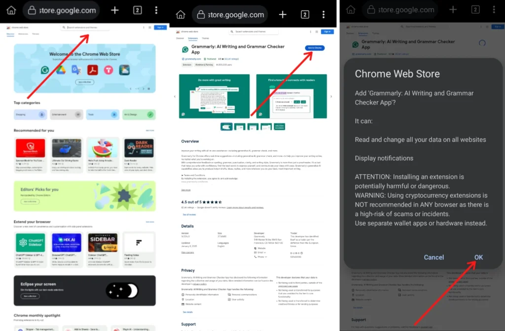 use chrome extensions on kiwi browsers