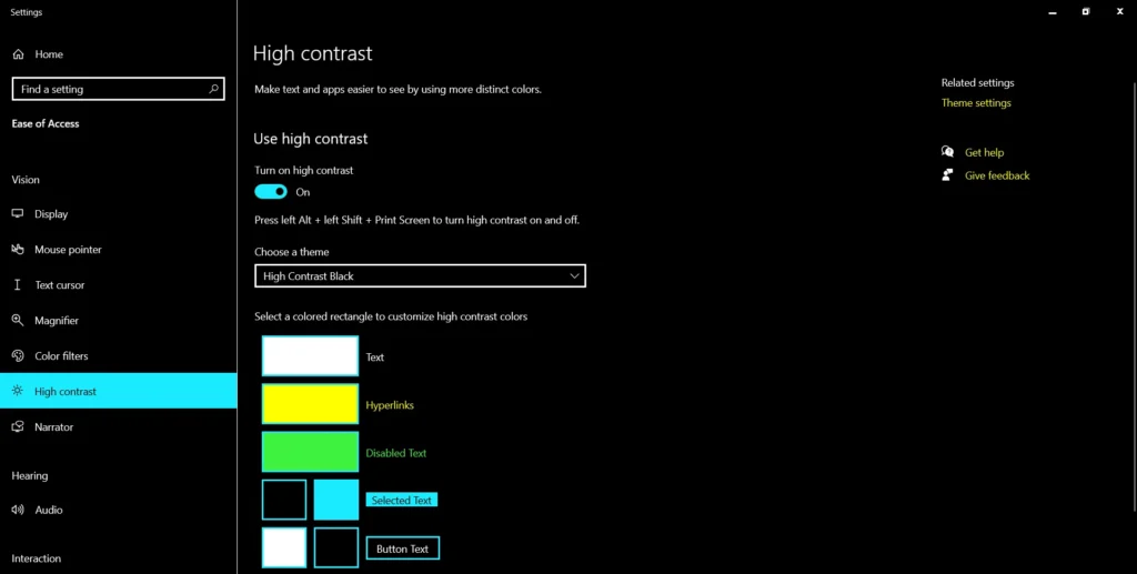 enable high contrast mode