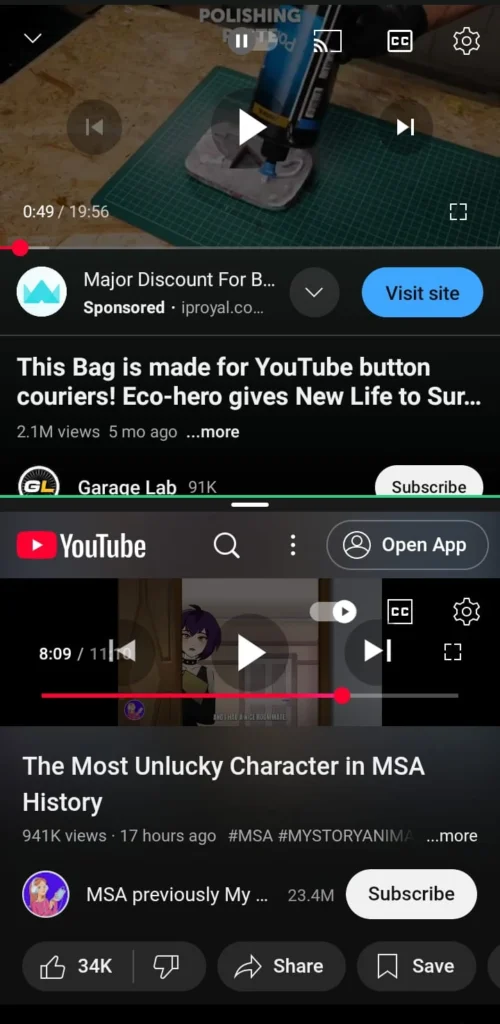 watch two youtube videos at once on android