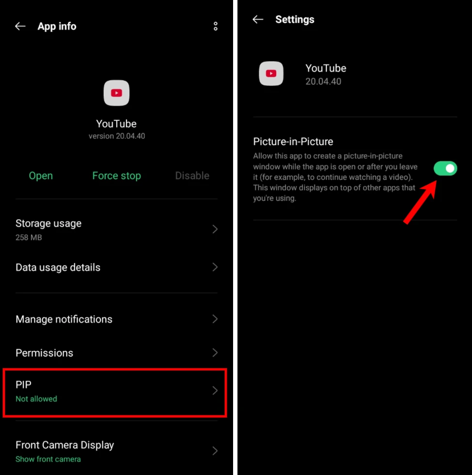 watch two youtube videos at once on android pip permission