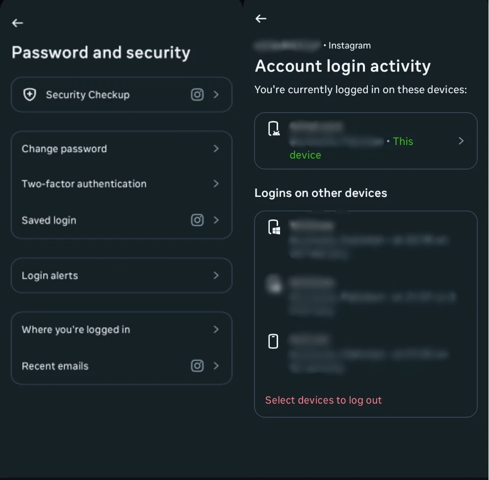 log out via accounts center instagram