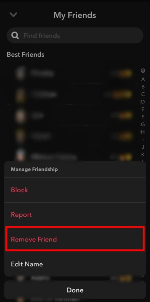 remove friends on snapchat