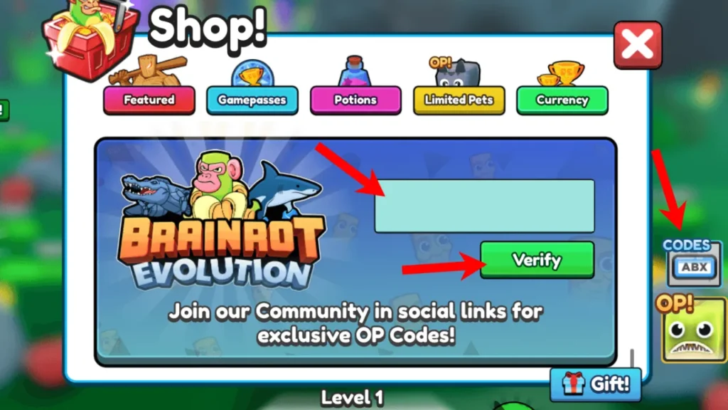 roblox brainrot evolution redeem codes 1
