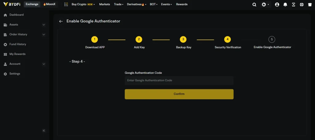 two step authenticaton enable bydfi