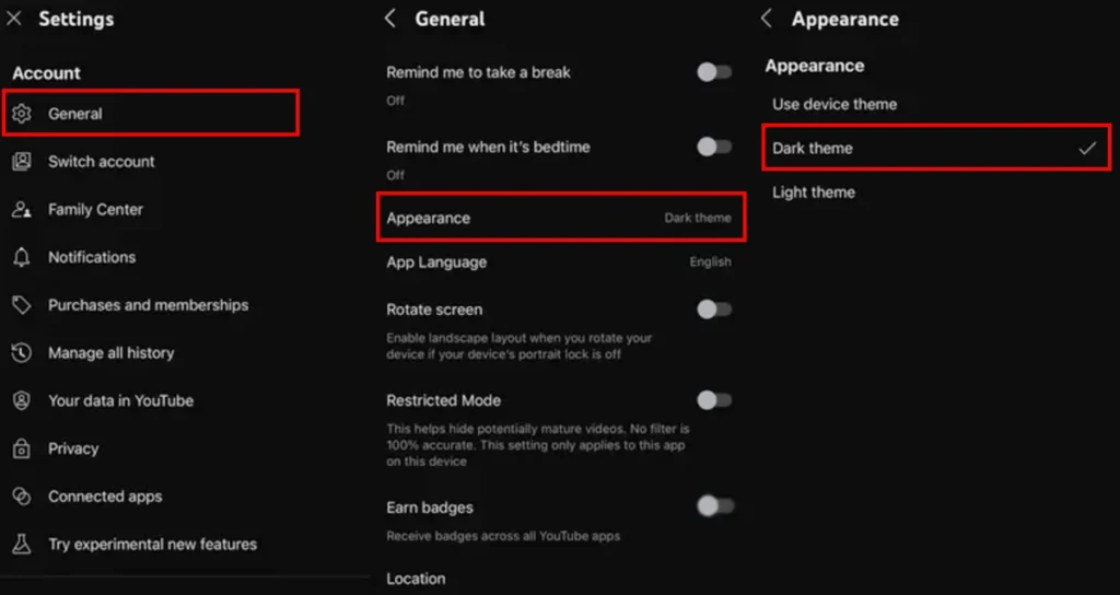 enable youtube dark mode iphone 1