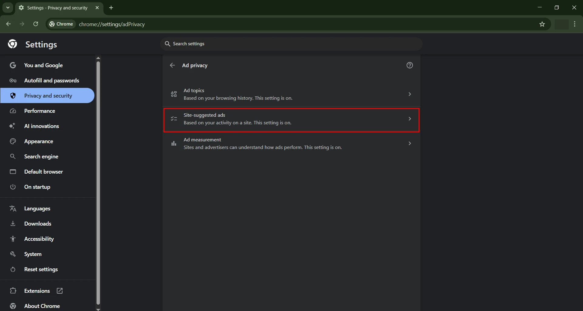 how to turn off site suggested ads chrome 3