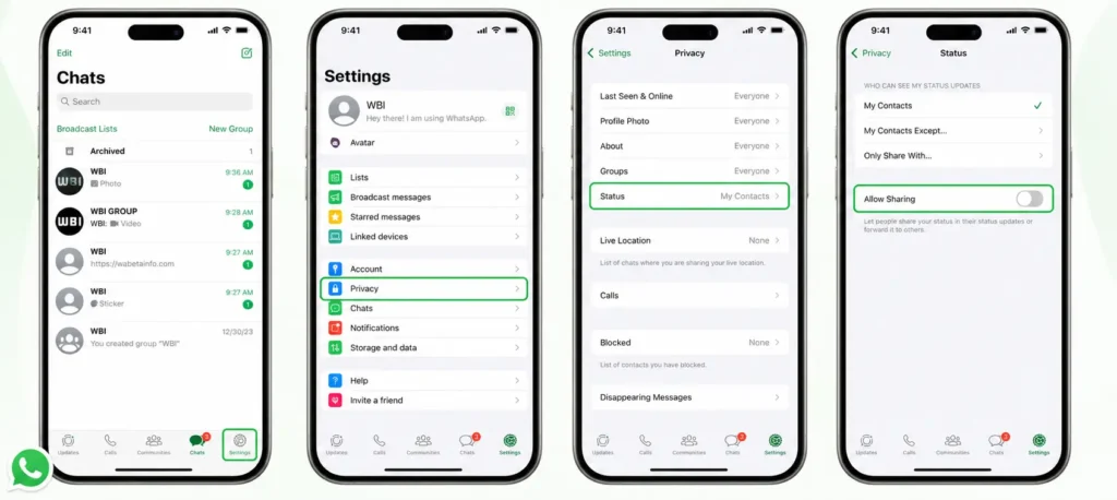 stop others sharing whatsapp status updates iphone