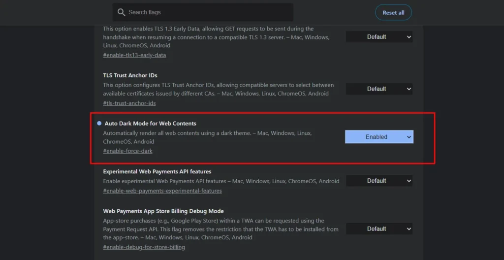 auto dark mode for web content chrome build in
