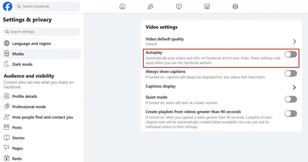 how to turn off autoplay on facebook 3