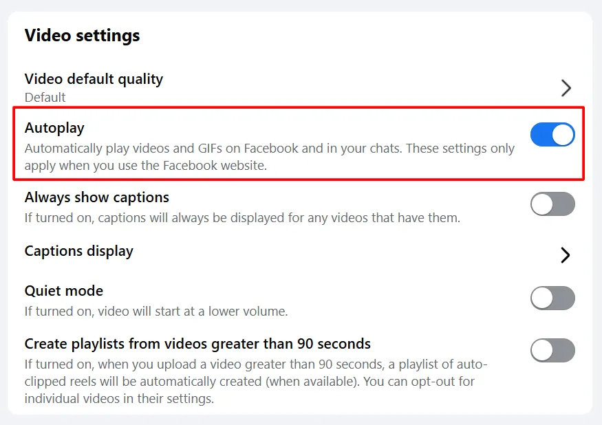 how to turn off autoplay on facebook 5
