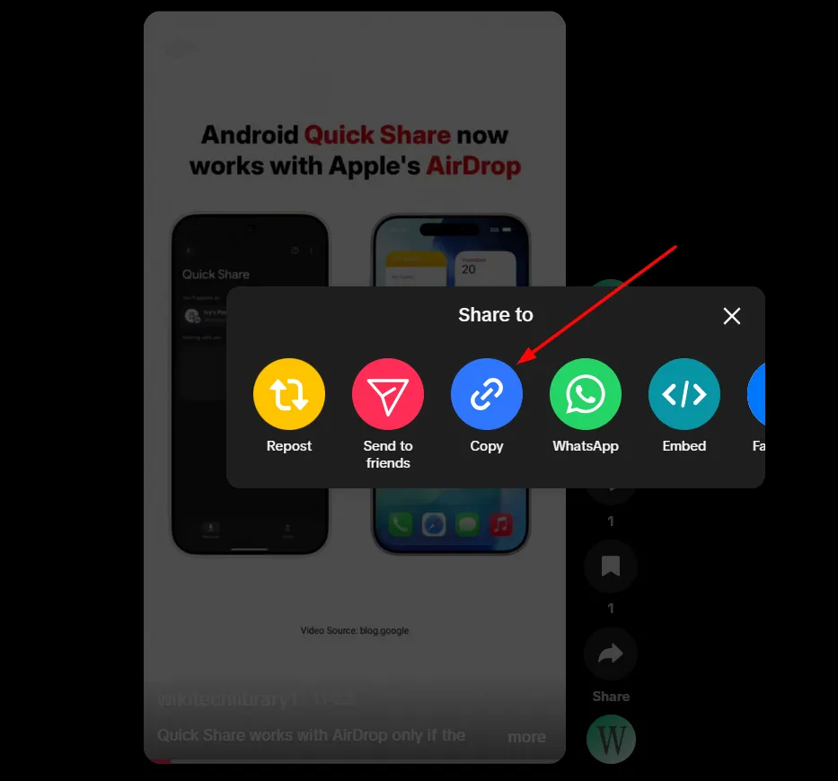 Open TikTok and copy link