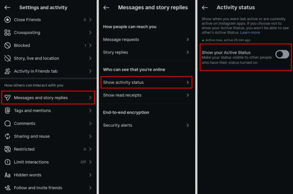 turn off active status on instagram ios android
