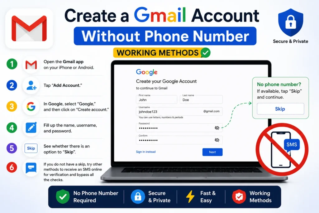 create a gmail account without a phone number steps