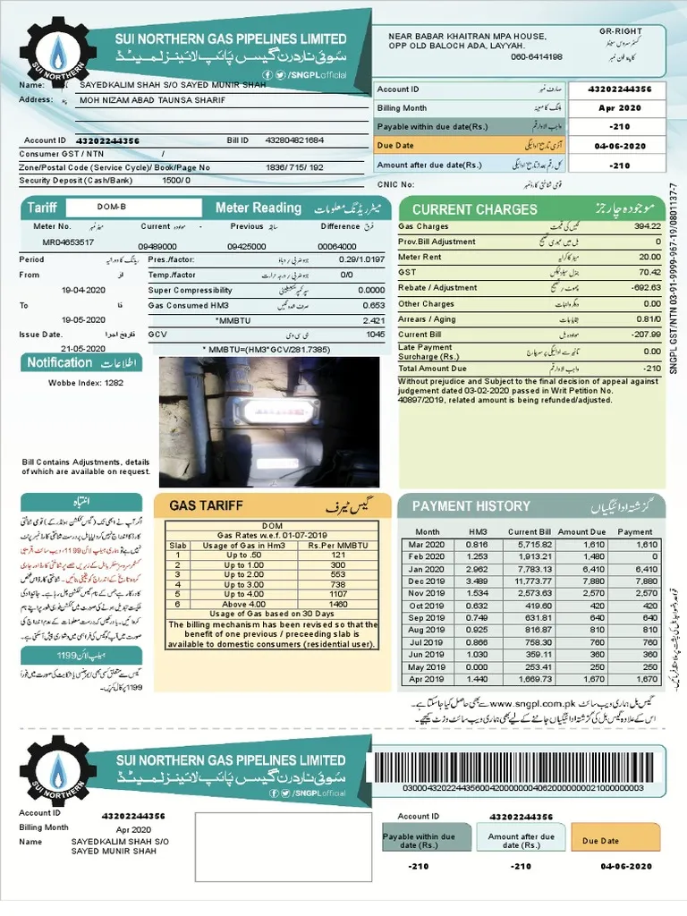 SNGPL Consumer Number Location