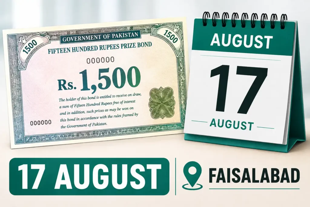 1500 prize bond draw 107 faisalabad 17 august 2026