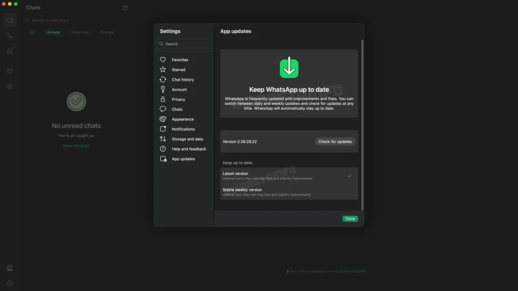 whatsapp mac app update controls daily weekly